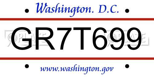 GR7T699 District Of Columbia License Plate