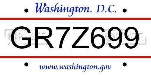 GR7Z699 District Of Columbia License Plate