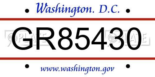 GR85430 District Of Columbia License Plate