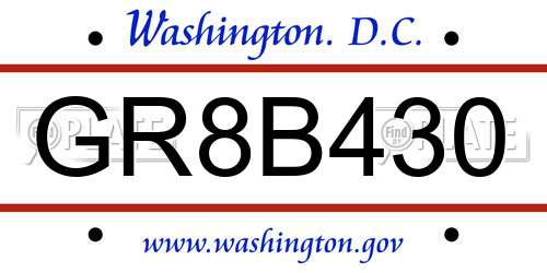 GR8B430 District Of Columbia License Plate