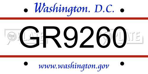 GR9260 District Of Columbia License Plate