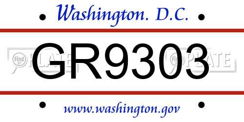 GR9303 District Of Columbia License Plate