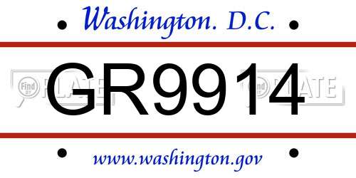 GR9914 District Of Columbia License Plate