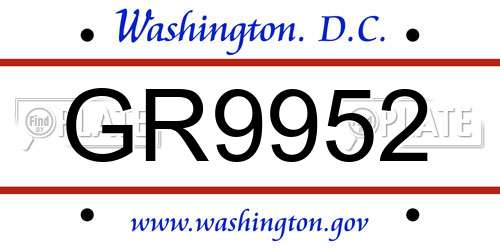 GR9952 District Of Columbia License Plate