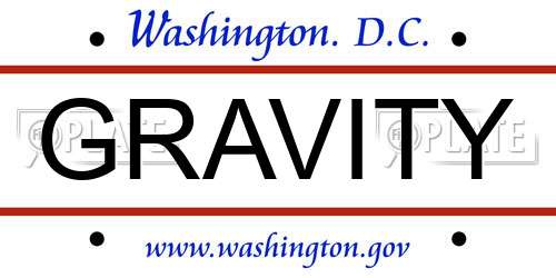 GRAVITY District Of Columbia License Plate