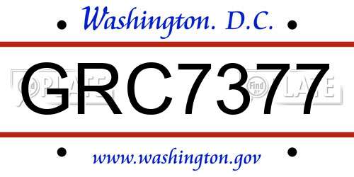 GRC7377 District Of Columbia License Plate