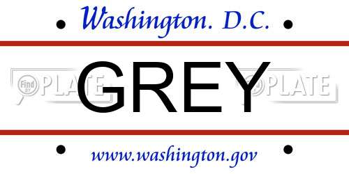 GREY District Of Columbia License Plate