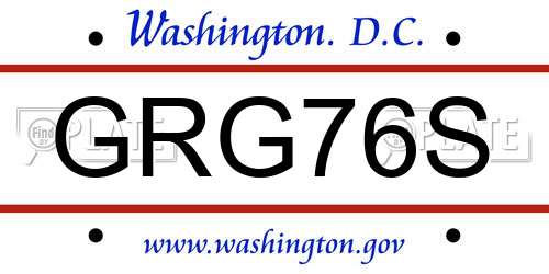 GRG76S District Of Columbia License Plate