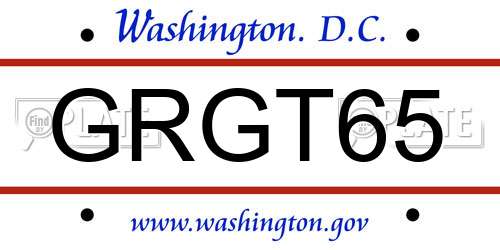 GRGT65 District Of Columbia License Plate