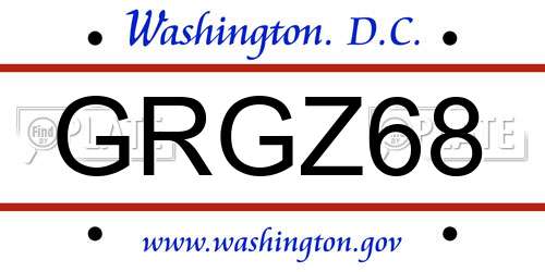 GRGZ68 District Of Columbia License Plate