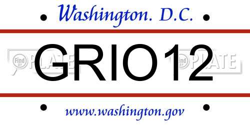 GRIO12 District Of Columbia License Plate