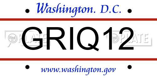 GRIQ12 District Of Columbia License Plate