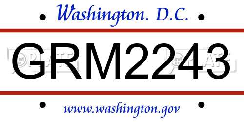 GRM2243 District Of Columbia License Plate
