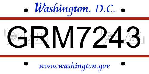 GRM7243 District Of Columbia License Plate