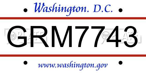 GRM7743 District Of Columbia License Plate