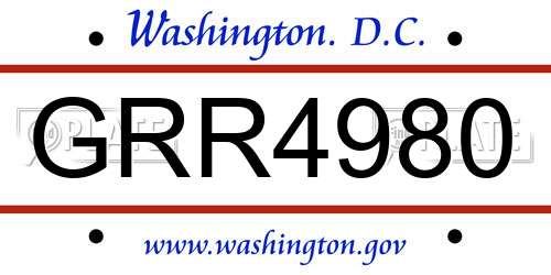 GRR4980 District Of Columbia License Plate