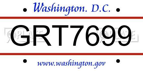 GRT7699 District Of Columbia License Plate