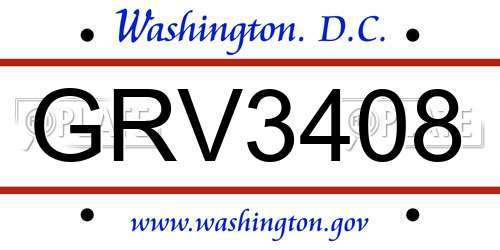 GRV3408 District Of Columbia License Plate