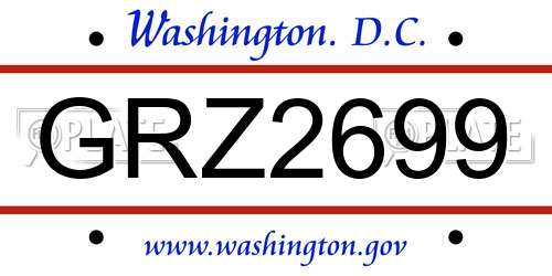 GRZ2699 District Of Columbia License Plate