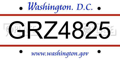 GRZ4825 District Of Columbia License Plate