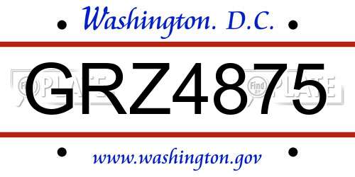 GRZ4875 District Of Columbia License Plate