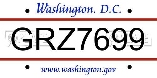 GRZ7699 District Of Columbia License Plate