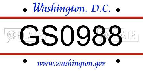 GS0988 District Of Columbia License Plate