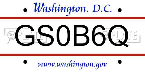 GS0B6Q District Of Columbia License Plate