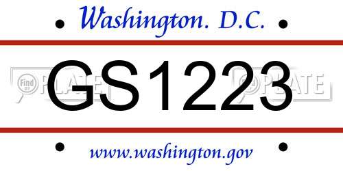 GS1223 District Of Columbia License Plate