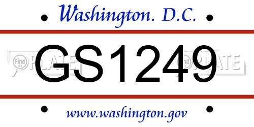 GS1249 District Of Columbia License Plate