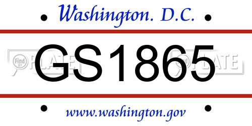 GS1865 District Of Columbia License Plate