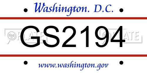 GS2194 District Of Columbia License Plate