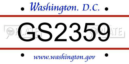 GS2359 District Of Columbia License Plate