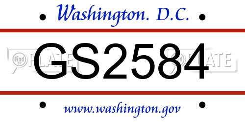 GS2584 District Of Columbia License Plate