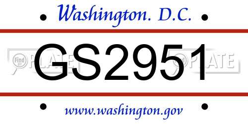 GS2951 District Of Columbia License Plate