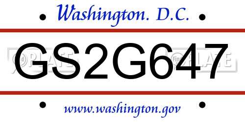 GS2G647 District Of Columbia License Plate