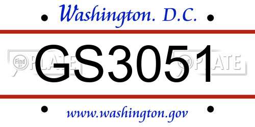GS3051 District Of Columbia License Plate