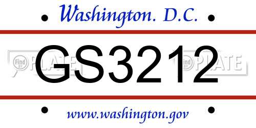 GS3212 District Of Columbia License Plate