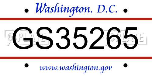 GS35265 District Of Columbia License Plate