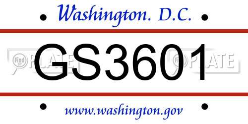 GS3601 District Of Columbia License Plate