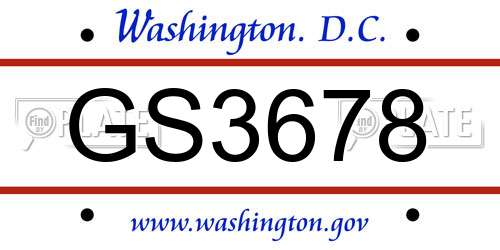 GS3678 District Of Columbia License Plate