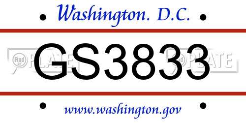 GS3833 District Of Columbia License Plate