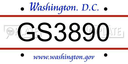 GS3890 District Of Columbia License Plate