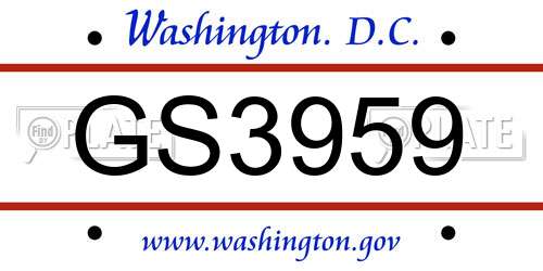 GS3959 District Of Columbia License Plate
