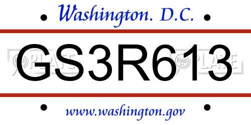 GS3R613 District Of Columbia License Plate