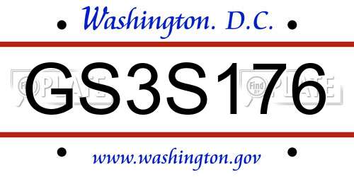 GS3S176 District Of Columbia License Plate
