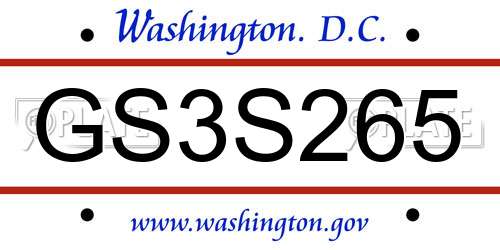 GS3S265 District Of Columbia License Plate
