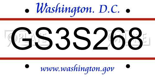 GS3S268 District Of Columbia License Plate