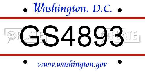 GS4893 District Of Columbia License Plate
