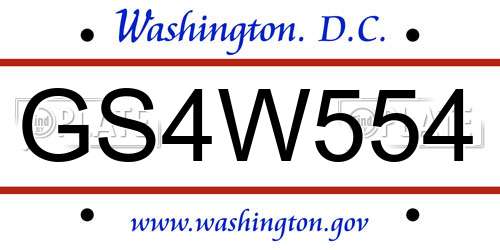 GS4W554 District Of Columbia License Plate